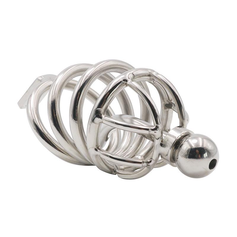 Stainless Steel Chastity Lock with Movable Butt Plug for Slave Training and Male Use