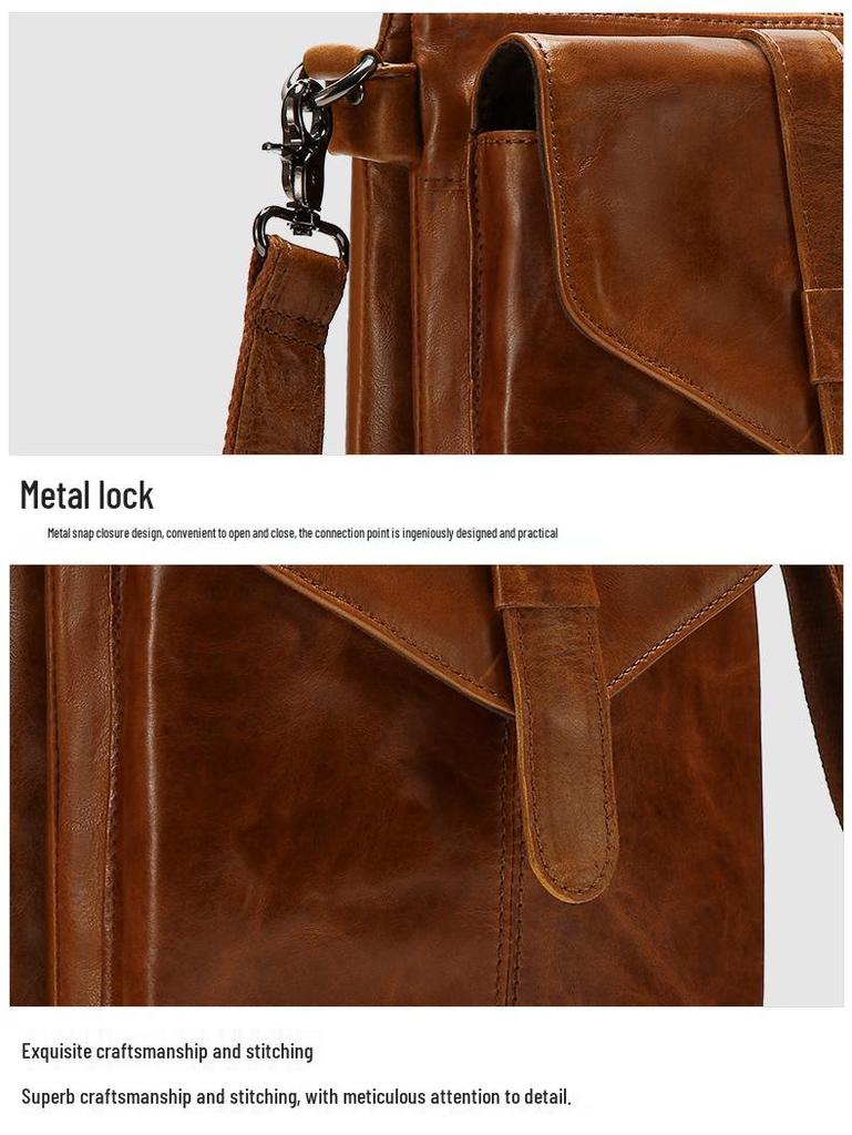 Men's Genuine Leather Crossbody Shoulder Bag - Casual, High-Quality, Large Capacity Bag