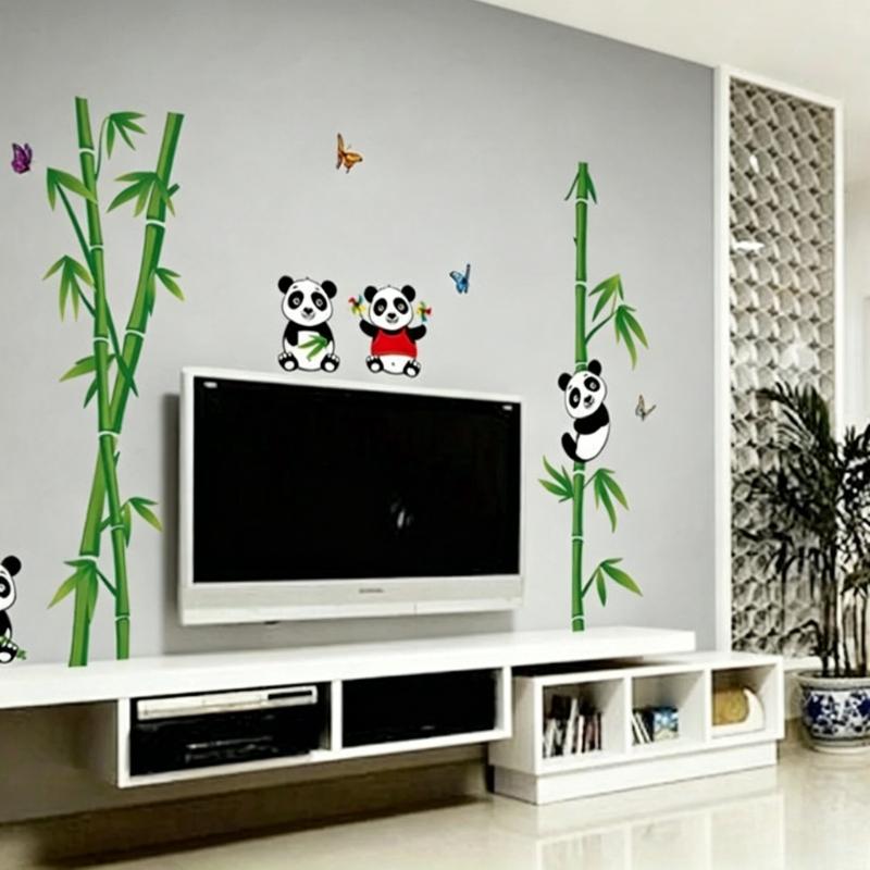 1/2pcs Cute Cartoon Panda Bamboo Wall Stickers Removable Animal Wall Decals for Living Room Staircase and Home Wall Decoration