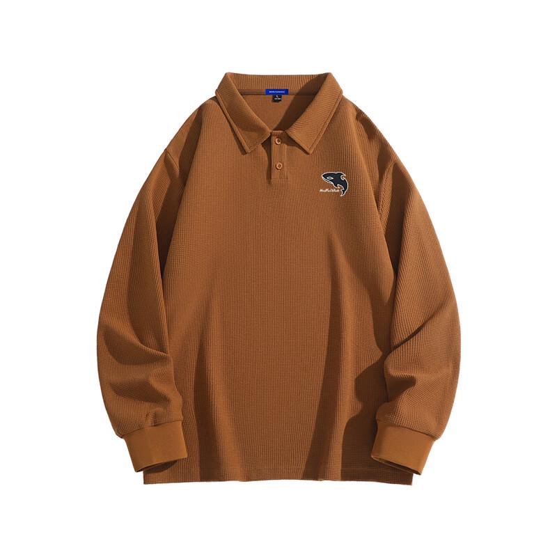 Mark Fairwhale Men's Long Sleeve Waffle Polo Shirt with Whale Graphic