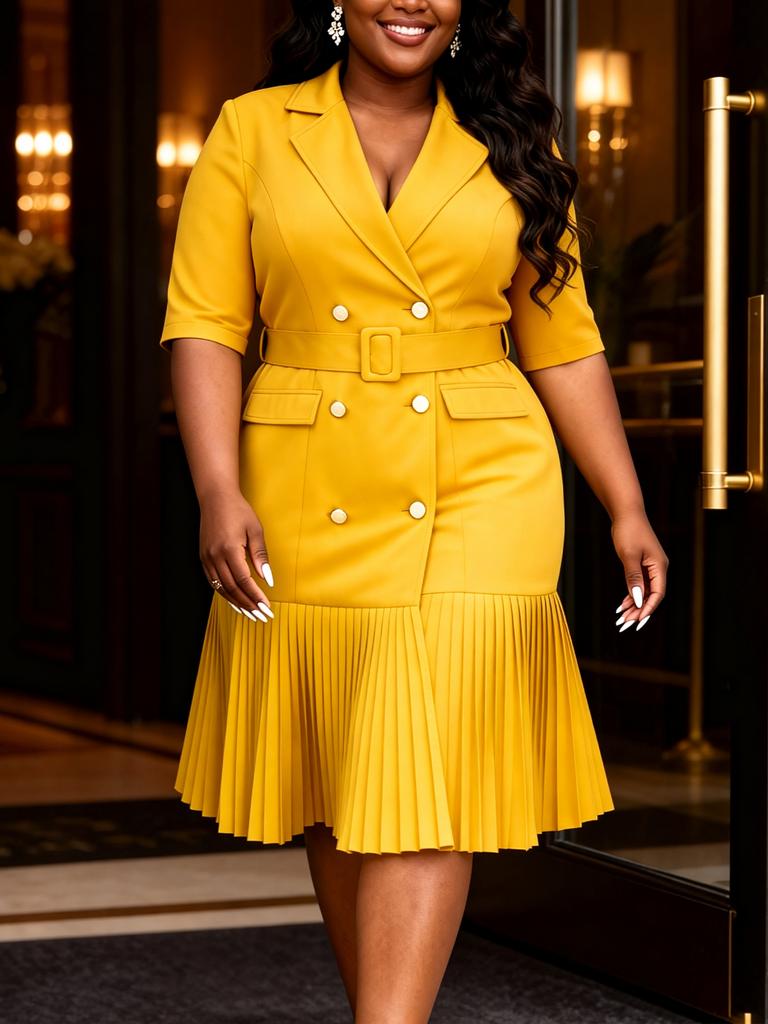 AOMEI Women Chic Blazer Dress Brick Red Lapel Neck Double Breasted Belted Waist Business Casual Office Dresses