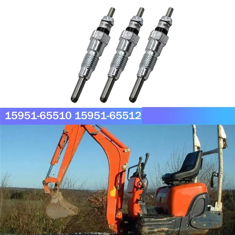 Excellent-3PCS 15951-65510 1595165510 15951-65512 Engine Heater Glow Plugs 10Mm For Kubota Engine D650 D750 D850 D950 D1102 D130