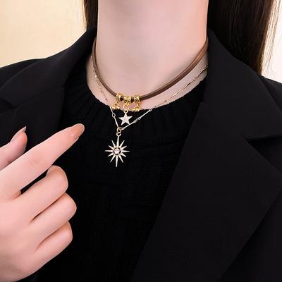 Diamond Sun XINGX Glocken-Lederhalskette Vintage personalisierte Schlüsselbeinkette Minderheiten-All-Match-Halskette