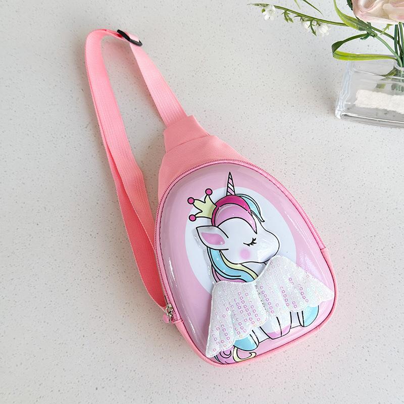 

School bag new cute cartoon breast bag girl trend versatile shoulder crossbody hard shell small bag change backpack рожевий