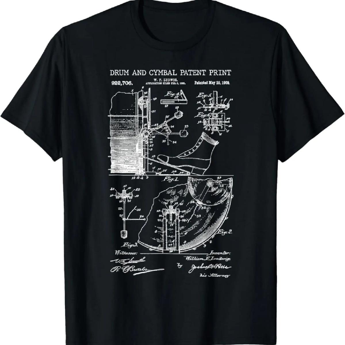 

Drum And Cymbal Patent Print 1909 - Vintage Patent Music Art T-Shirt XXXXXL чорний