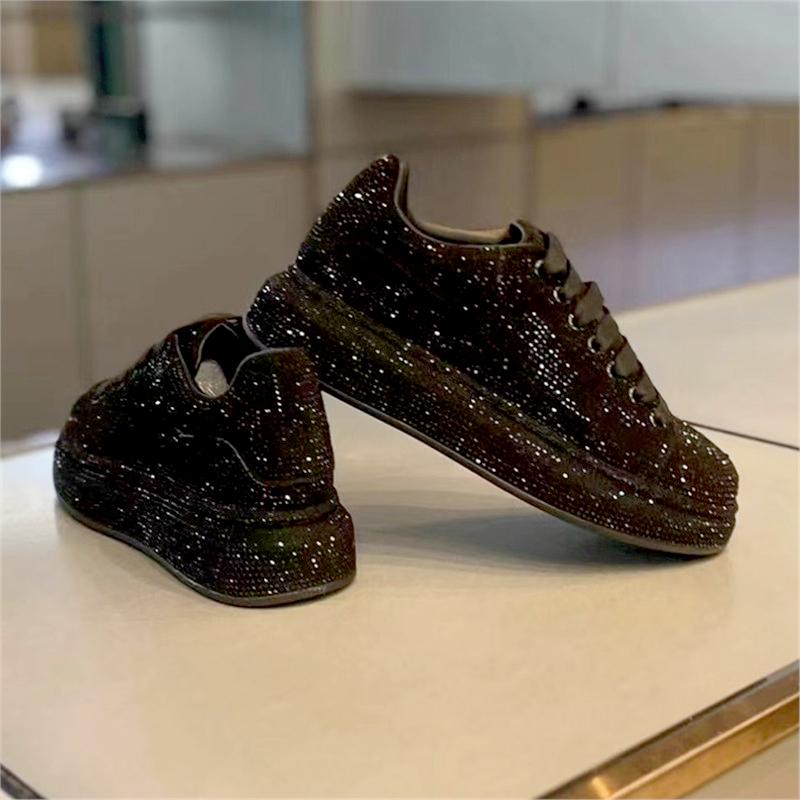 Luxury Designer Men's Red Black Rhinestone Platform Shoes Causal Flats Moccasins Male Rock Hip-hop Walking Sneakers