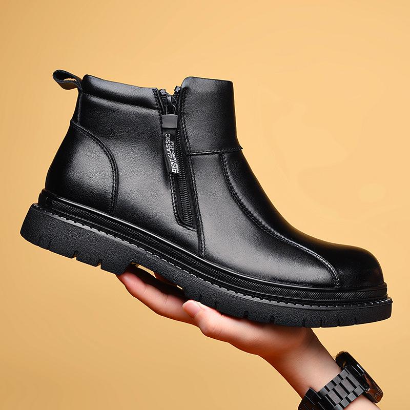 Men's 2025 Height-Increasing Genuine Leather Chelsea Martin Boots with Velvet Wool Lining