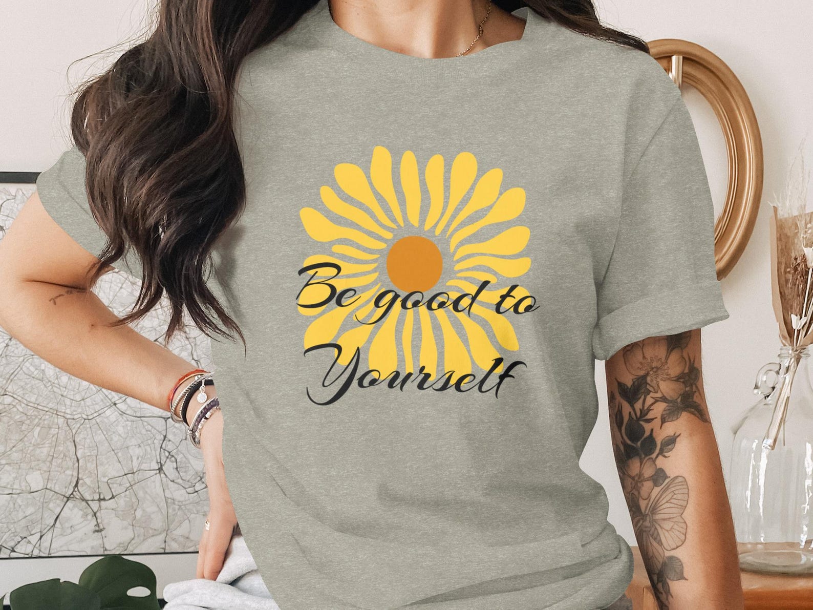 Self Care Daisy T-Shirt | Positive Vibes Sunshine Graphic Tee 4XL