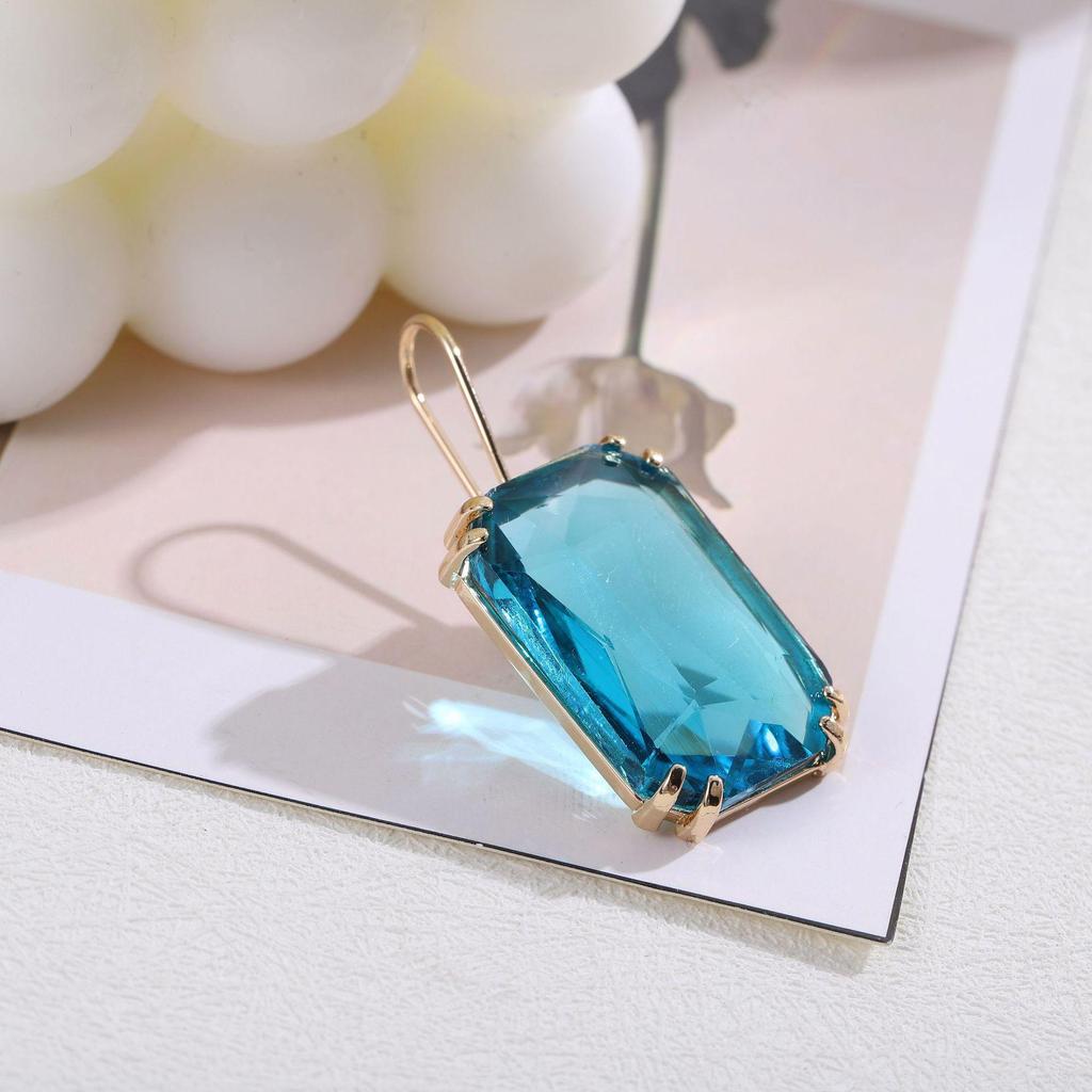 Colorful Rhinestone Square Stud Earrings for Women - European & American Style