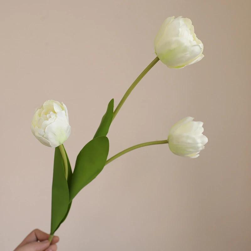 

5pcs Artificial 3 Heads Tulips Branches Silk Fake Flowers for Holiday Party Decoration Simulation Tulip Champagne Pink Flower белый