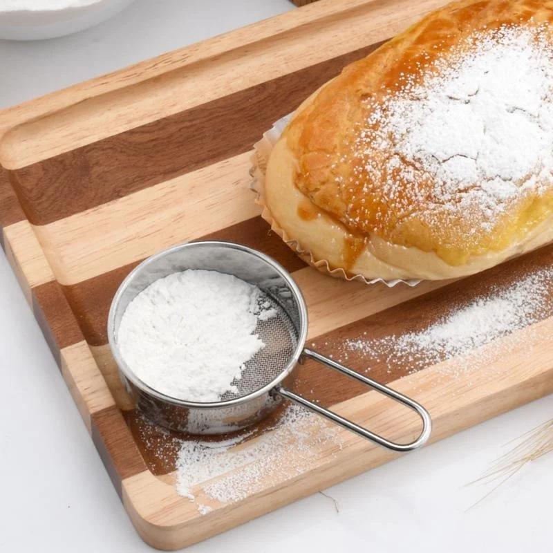 304 Rustfritt Stål Håndholdt Mini Melsikt 40 Mesh Sukkerpulversikt Kakaopulverspreder Baking Husholdning Nettsikt