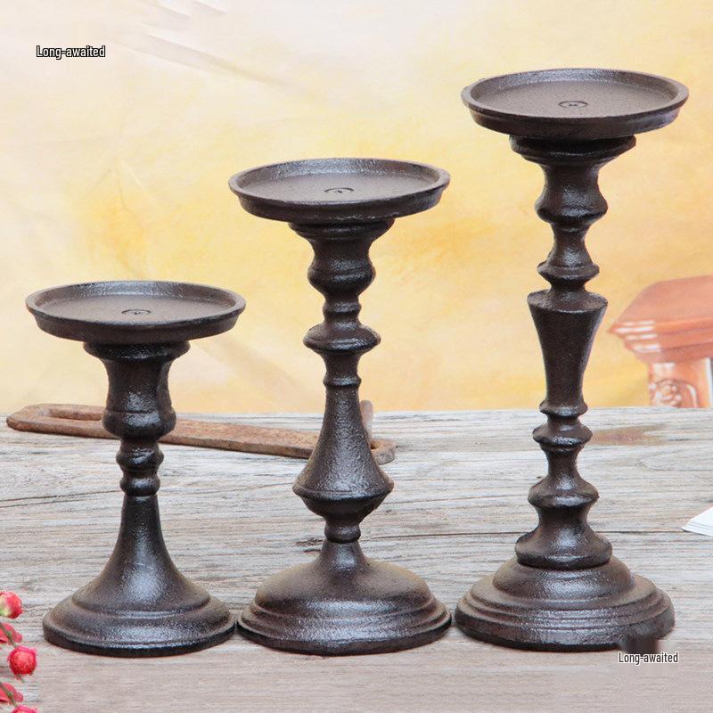 European Vintage Cast Iron Candlestick Holder Ornament