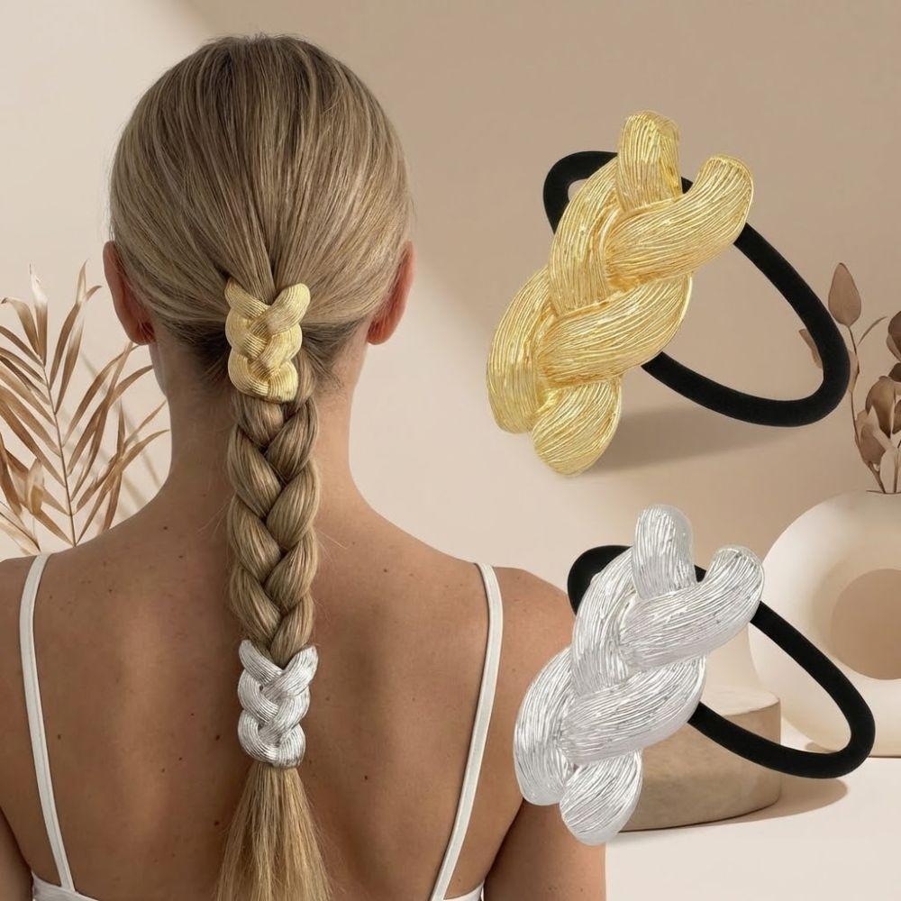 Braid Shaped Ponytail Hair Tie Metal Rubber Band Scrunchies Elastic Headband For Women Girls