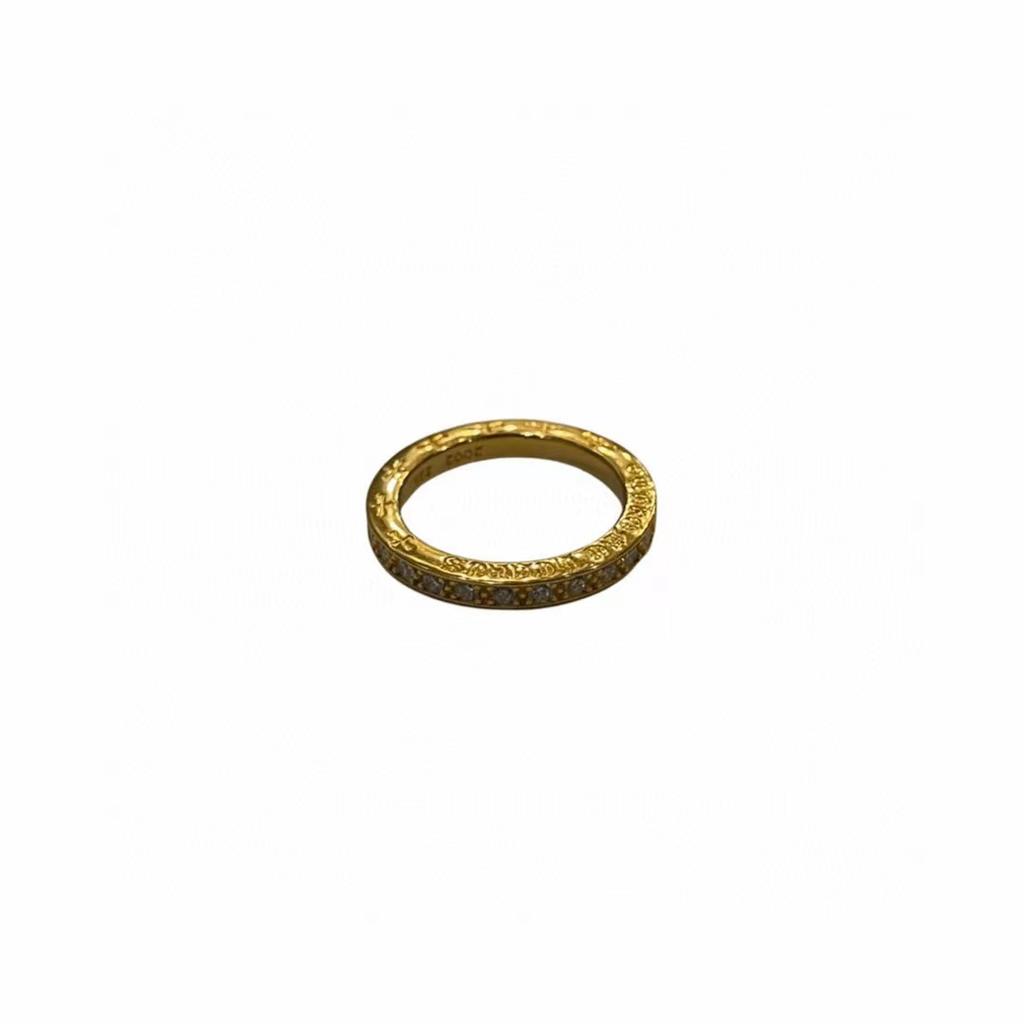 CH Cro Ring 3mm Gold Plated Full Diamond Bar Ring Male and Female Couples Cross Fine Ring Vintage Punk