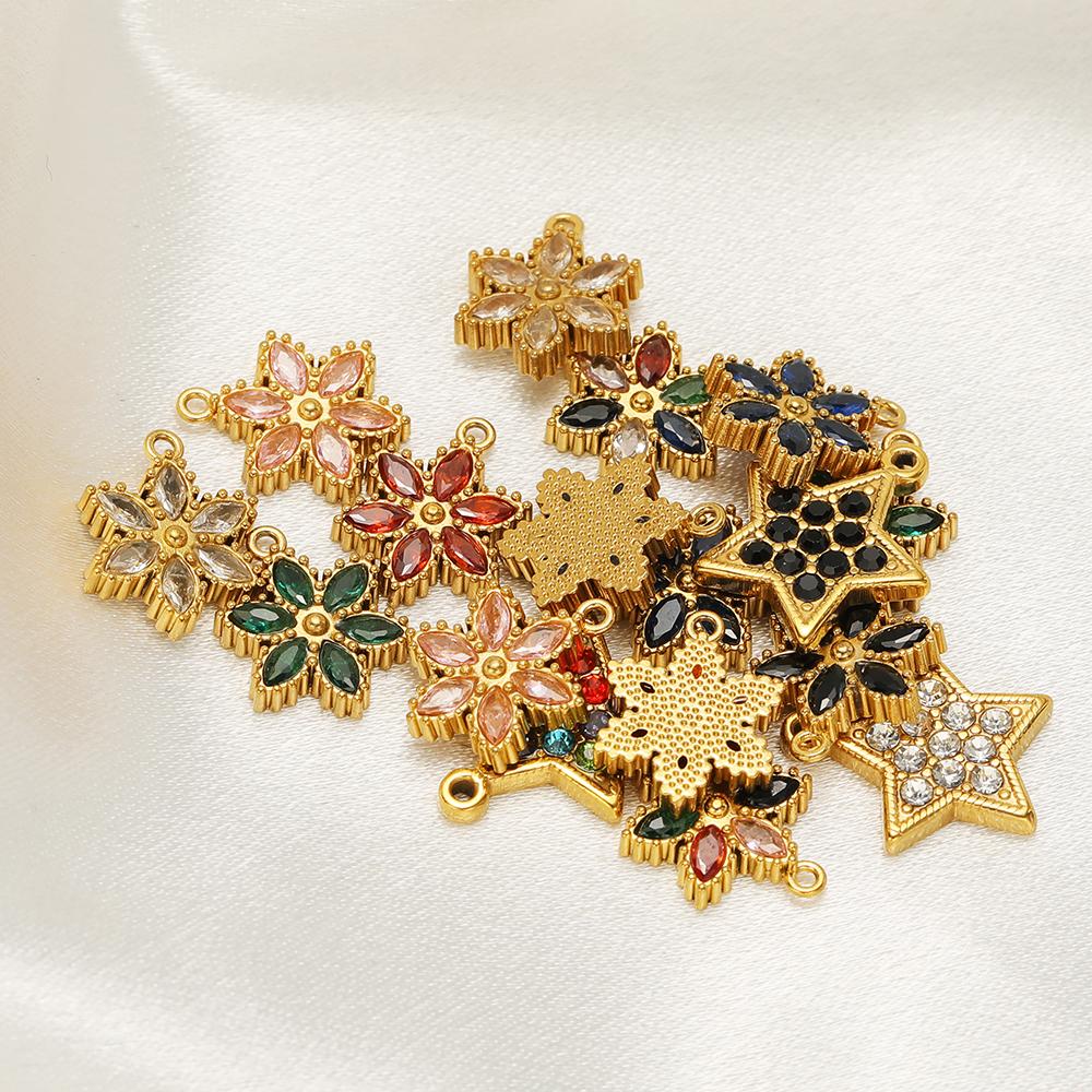 5pcs Stainless Steel Star Snowflake Zirconia Flower Charms for DIY Jewelry Findings Necklace Pendants Bracelet Earrings Making