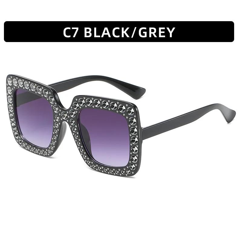 Crystal Square Diamond Sunglasses Women Oversized Rhinestones Sun Glasses Female Mirror Fashion Purple Blue Shades Eyeglasses