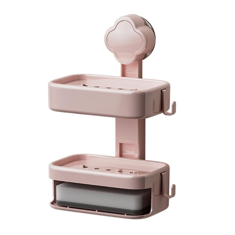 Soap Dish Soap Holder for Shower Single/Double Layer Wall Mounted Soap Rack No Drilling Self Draining for Bathroom