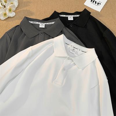 Minimalist Solid Color Turn-down Collar Short Sleeve Polo Shirt for Men Business Summer Casual Ins Versatile Commuter Half Sleeve T-shirt Top