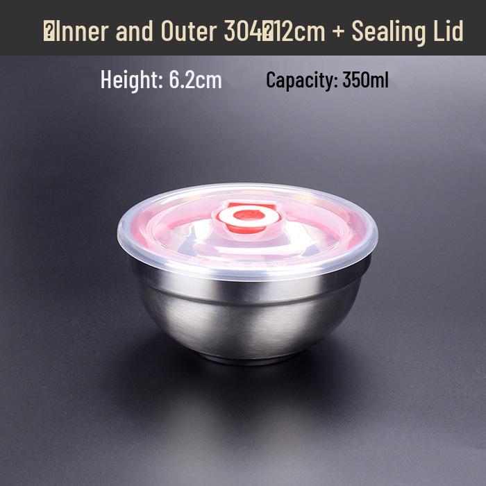 Large Double-Layer Insulated Stainless Steel Bowl with Lid - Anti-Scald, Anti-Drop, for Children and Adults, Ideal for Rice and Soup.