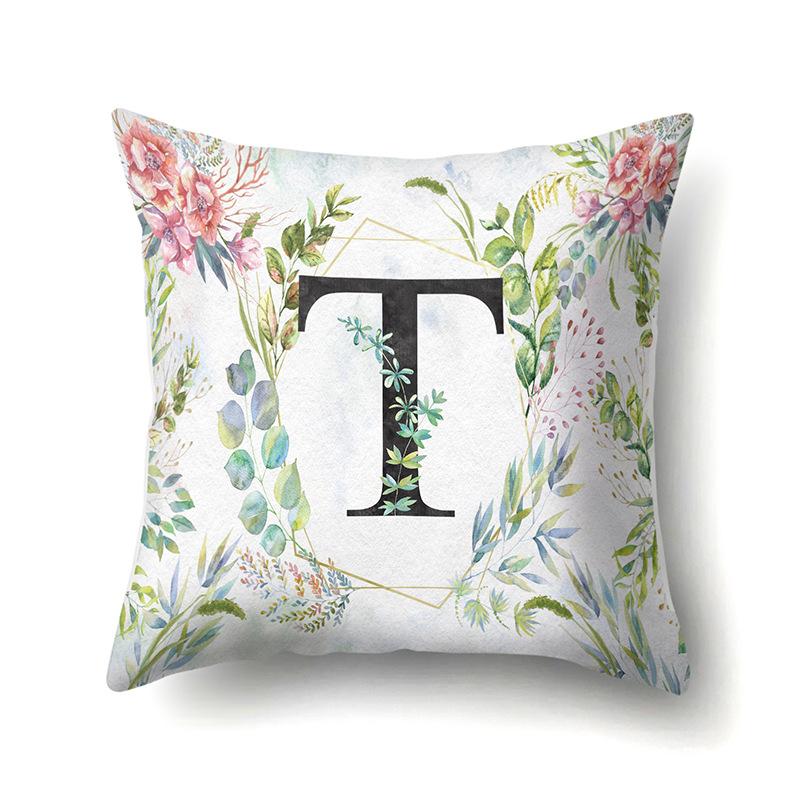 Polyester Pillowcase Green Leaf Decorative Print Pillowcase 26 English Letter Cushion Cover