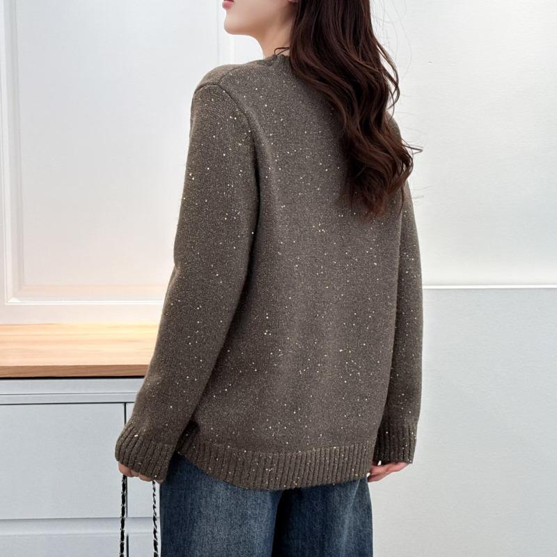 Plus Size Women Long Sleeve Sequin Crew Neck Pullover Winter Bottoming Sweater