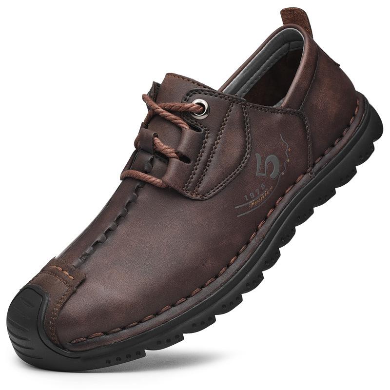 2025 autumn and winter new men's casual leather shoes large size one pedal hand-stitched lace-up outdoor tooling shoes