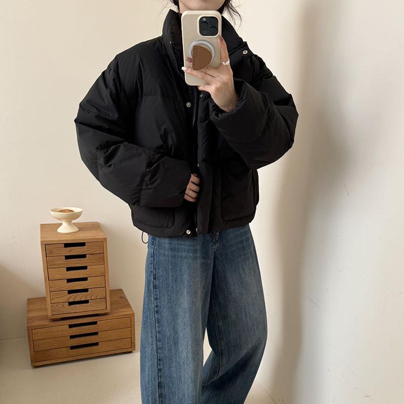 Removable hat short down jacket women's 2024 new Korean sweet thickened white duck down candy bun jacket