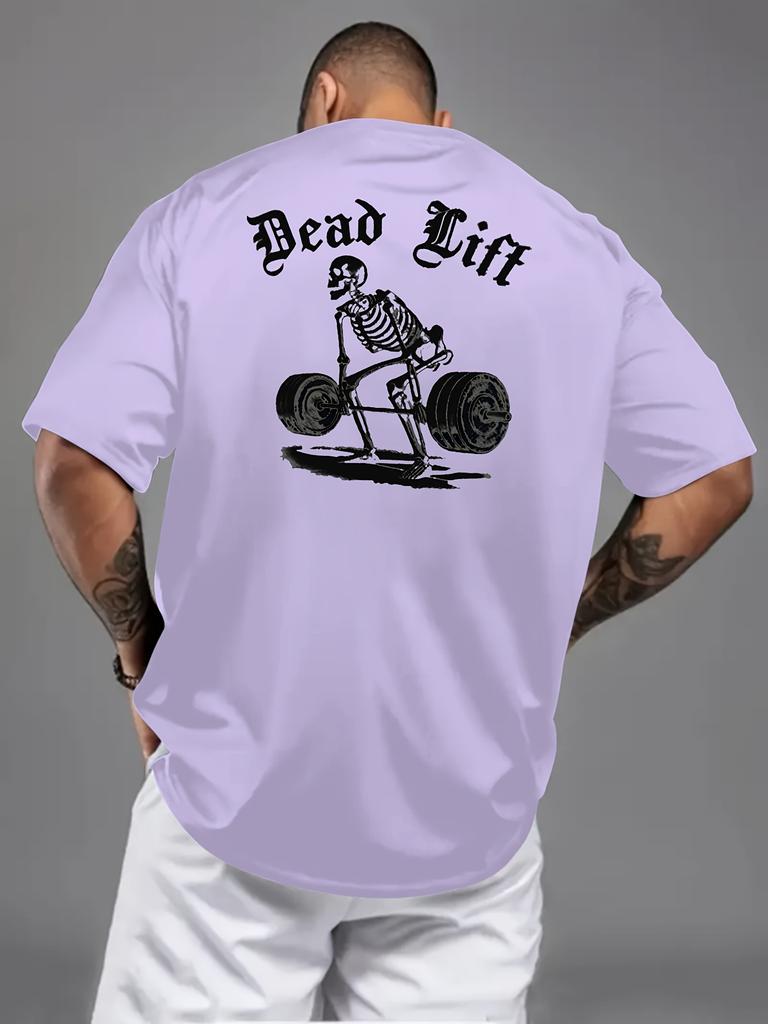 Fashionable Summer Men's Muscle Training Gothic Letter Print Micro Elastic Breathable Round Neck T-shirt Outdoor Casual Top