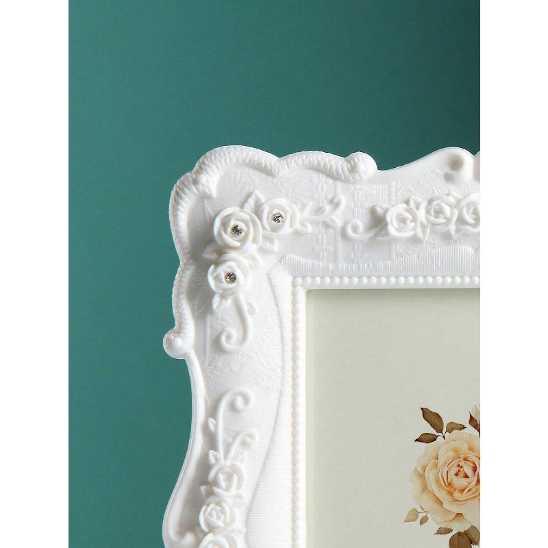 Rose Relief Photo Frame, White Plastic Poster Display Frame for Home Decor Gifts Birthday Graduation