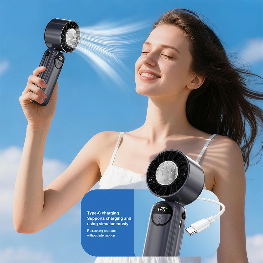 NEWSTYLE Long-lasting Ice Compress Handheld Mini Fan 120-Speed Adjustable Wind Rapid Cooling Type-C Rechargeable Foldable Fan