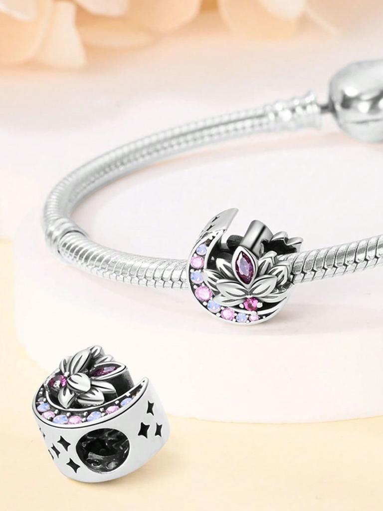 Copper Plated Original Charms Pink Rose Bellflower Beads Fit Bracelet Women'S Jewelry Gift