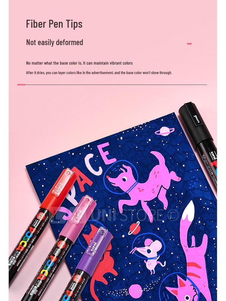 POSCA Treasure Color Acrylic Marker Set (Water-Based, PC-1M/3M/5M)