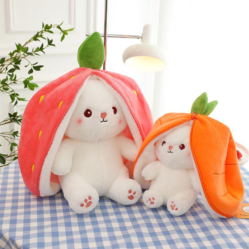 35-60cm Giant Size Lovely Rabbit Turn to Caot Strawberry Dolls Doll Fruit Transfigured Bunny Plush Toy Stuffed