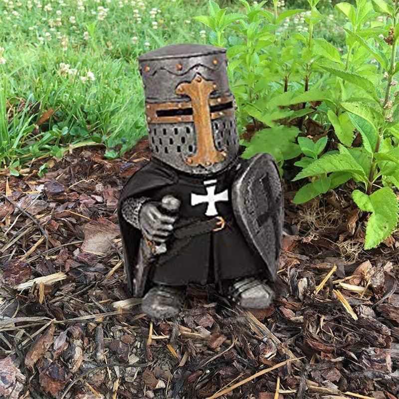 Knight Gnomes Garden Statue Guard Cross Templar Dwarf Guard Armor Samurai Miniature European Knight Resin Decoration Accessories