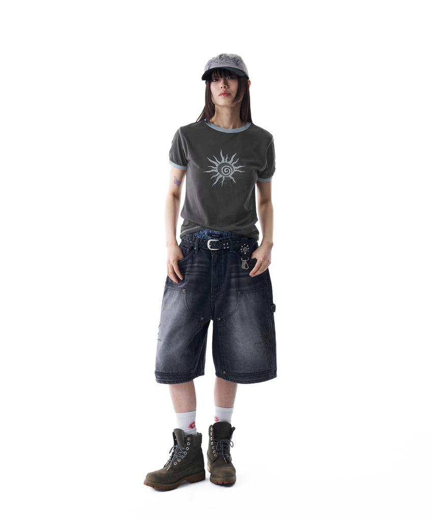 AAKAM Cracked Sun Ringer Top (Dark Gray)