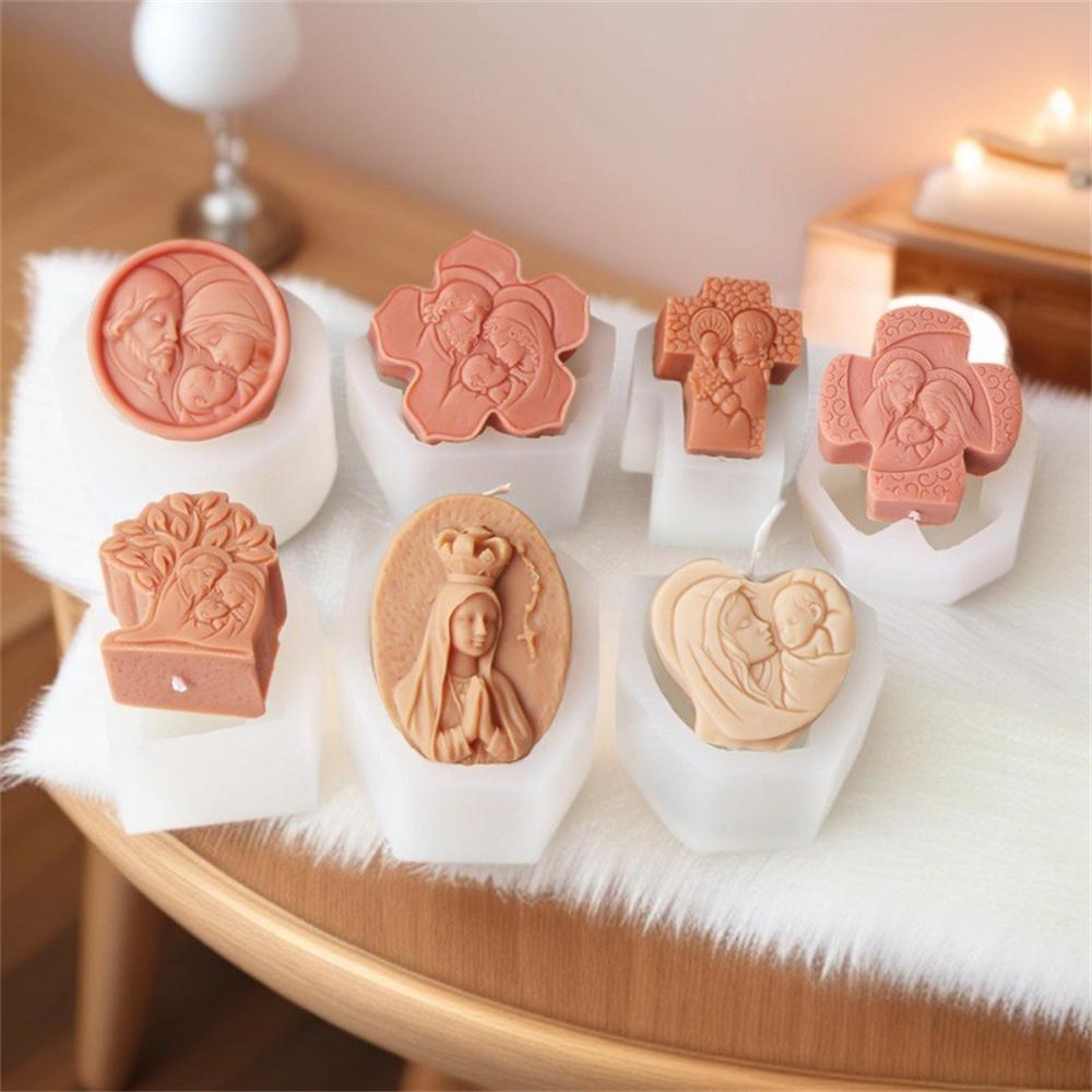 Mini Crucifix Jesus Virgin Angel Candle Silicone Mold DIY Saints Statue Candle Resin Plaster Craft Mold Church Home Decoration