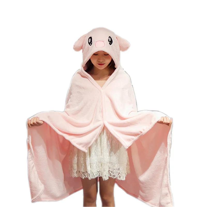 Cartoon Cute Cape Blanket Flannel Lazy Shawl Cape Student Hooded Home Office Nap Blanket Winter Bed Blanket Coral Velvet Warm