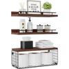 Floating Shelves with Wire Storage Basket Bathroom Kitchen Storage Rack Wall Shelf Decoration Floating Wall Shelves Home Decor