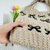 Women Crochet Shoulder Bag Large Capacity Bow Pattern Crochet Tote Bag Multifunctional Fashion Woven Bag for Shopping Traveling