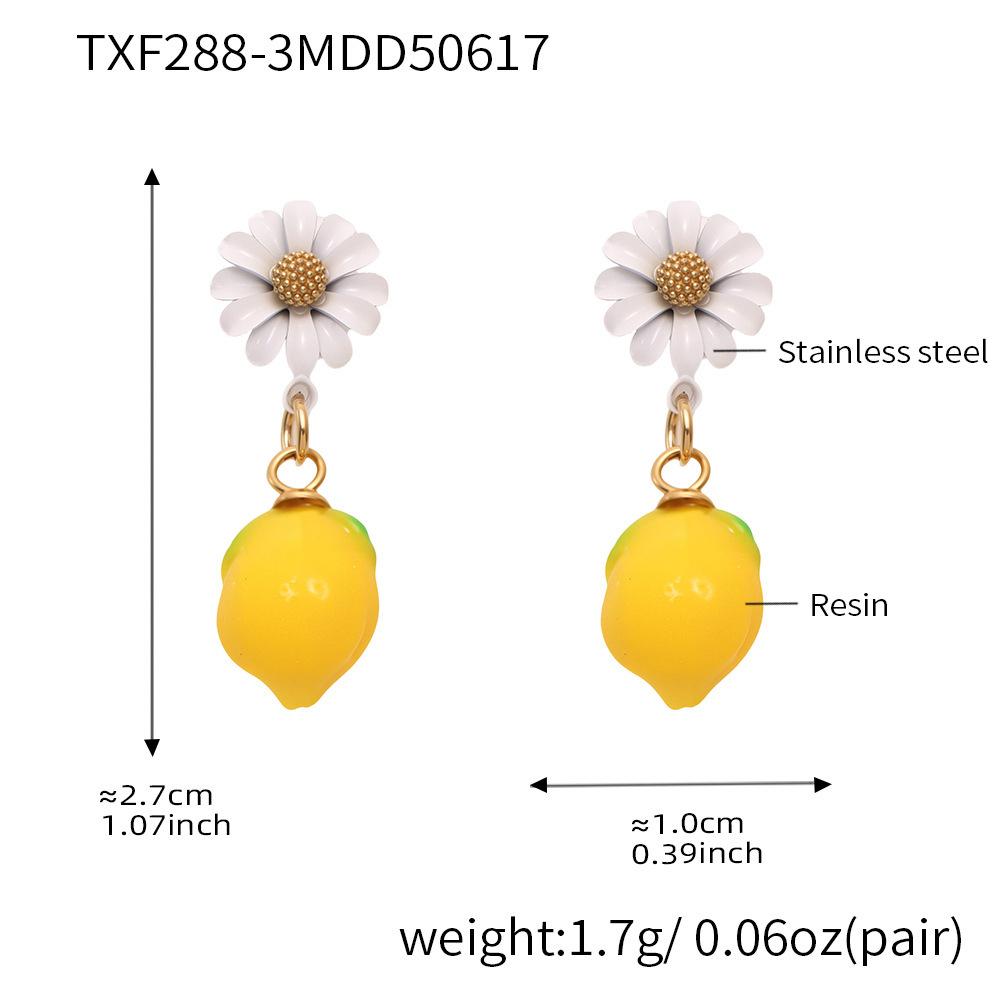 Lemon Pendant, Zircon Earrings, European and American Fashion Versatile Personality Temperament Cute Flower Stud Earrings