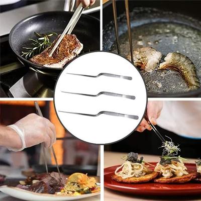 Stainless Steel Kitchen Chef Tongs Tweezers Precision BBQ Tweezer Food Clip Barbecue Cooking