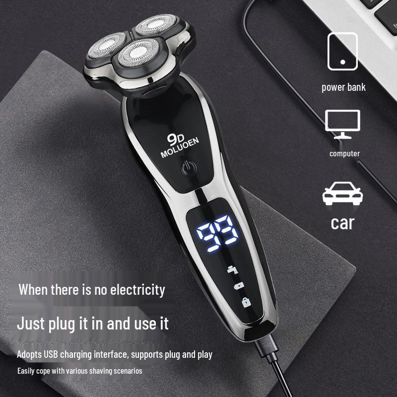 2025 Smart 9D Electric Shaver: Rechargeable, Digital Display, Three-Blade, Full-Body Washable Men's Razor