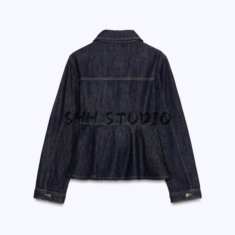Fall New Women's Clothing French A- Line Hem Lapel Bubble Long Sleeve Denim Jacket Coat 6147183