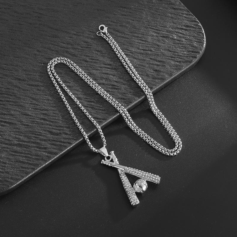 Baseball Stick Hip Hop Sports Full Diamond Necklace Mens Trendy Accessories European and American