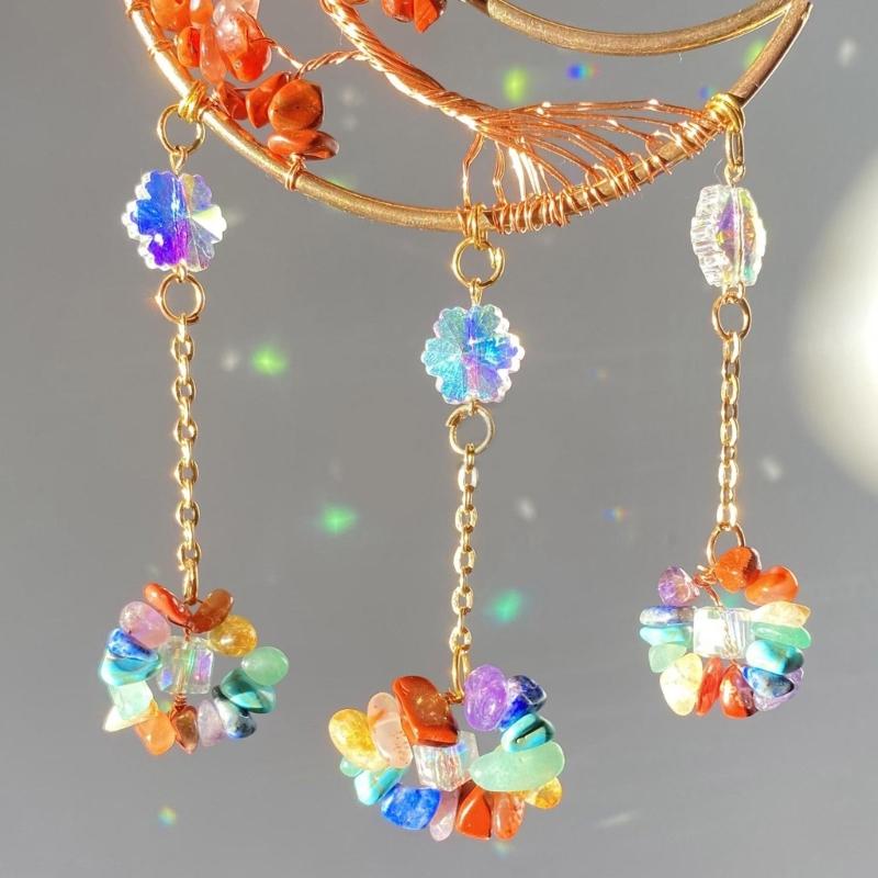 Hanging Crystal Stone Craft Dreamcatchers Colorful Moon Shape Suncatchers Ornament Rainbow Maker Car Hangers Home Decors