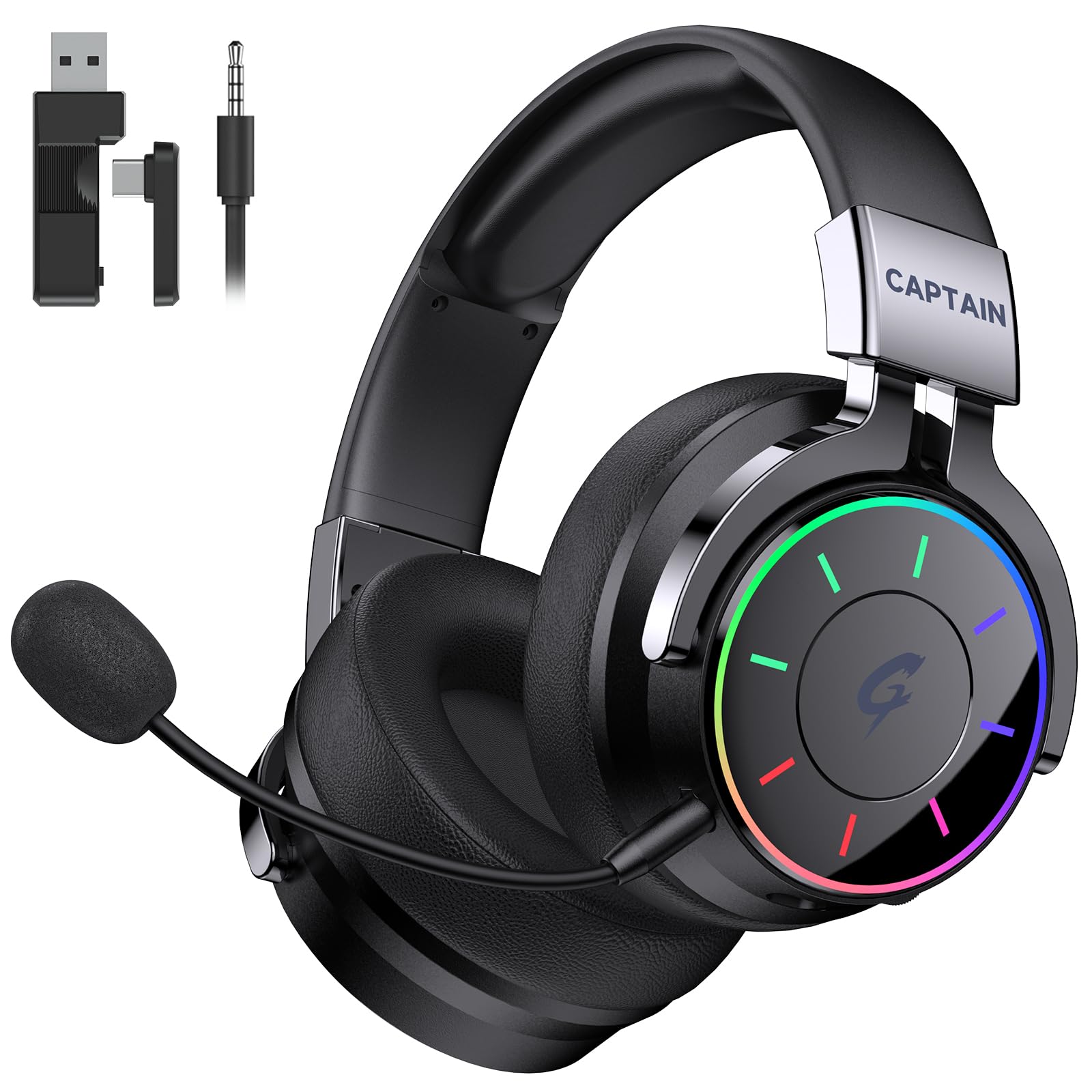 

Wireless Gaming Headset for Bluetooth Low Latency Surround RGB Detachable 60 Hours Continuous Compatible with Lightweight Black PS5, 5.4/2.4GHz/Wired,