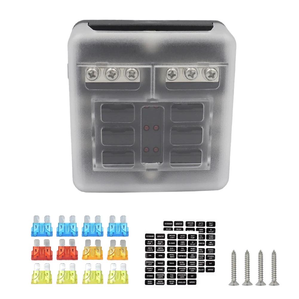 6 Ways Blade Car Boat Fuse Box Holder Fuse Holder Block Warning Indicator 12V 36V Power Distribution Panel Board