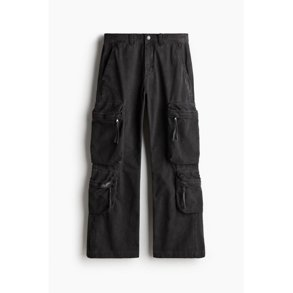H M Regular Fit Twill Cargo Pants Black