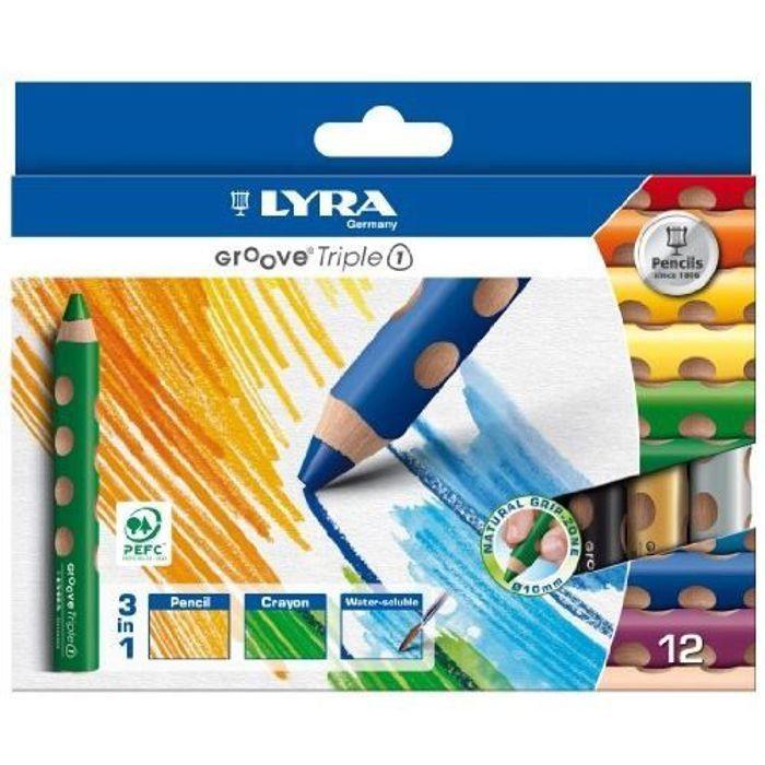 Crayons de couleur - LYRA - Groove Triple 1 - Étui de 12 - Mine extra grosse 10 mm - 3 en 1