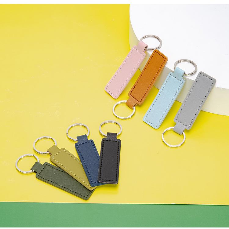 Cross PU Leather Keychain with Double-Sided Stitching: Customizable Logo Leather Pendant for Men and Women Car Keyring